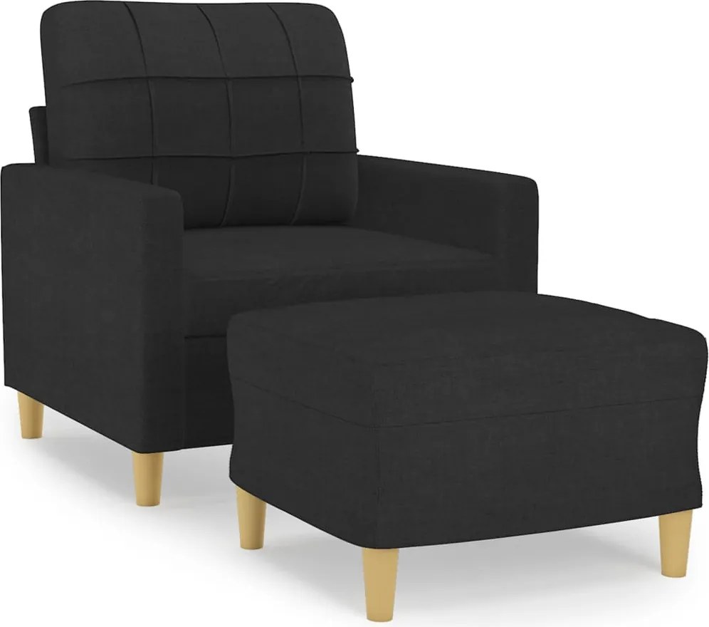 vidaXL Fotoliu canapea cu taburet, negru, 60 cm, material textil