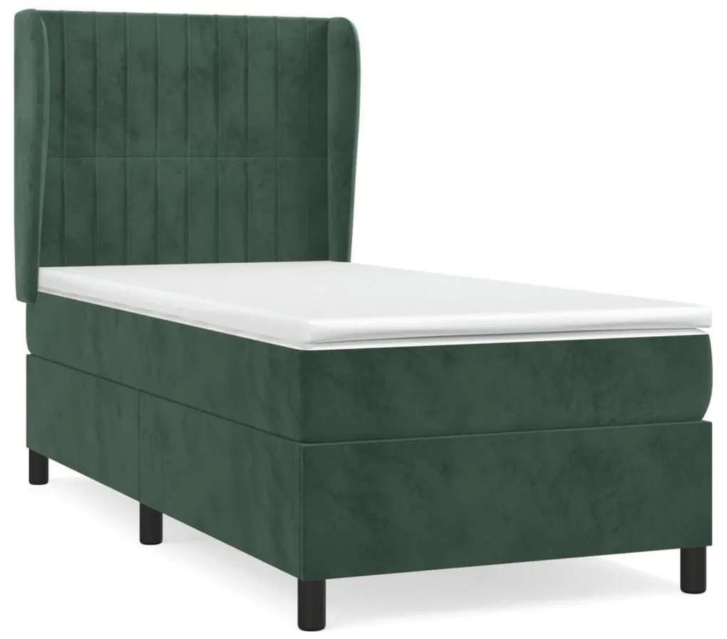 Pat box spring cu saltea, verde inchis, 80x200 cm, catifea Verde inchis, 80 x 200 cm, Benzi verticale