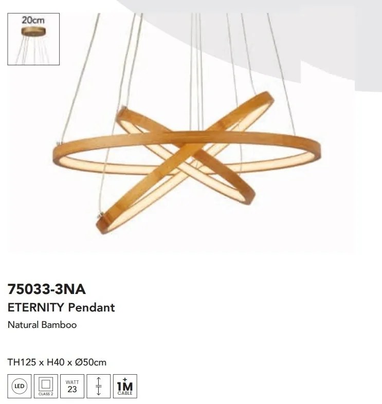 Lustra moderna cu 3 inele LED din bambus X Eternity