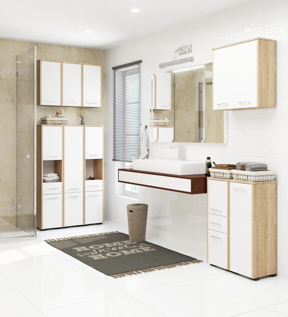 Dulap de baie Farid TYP4 (Stejar sonoma + Alb). 1069758