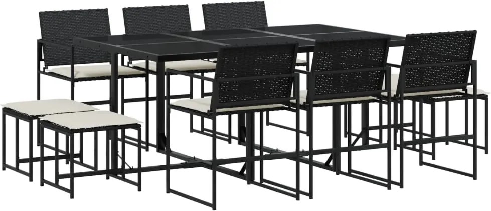 vidaXL Set mobilier de exterior cu perne, 11 piese, negru, poliratan