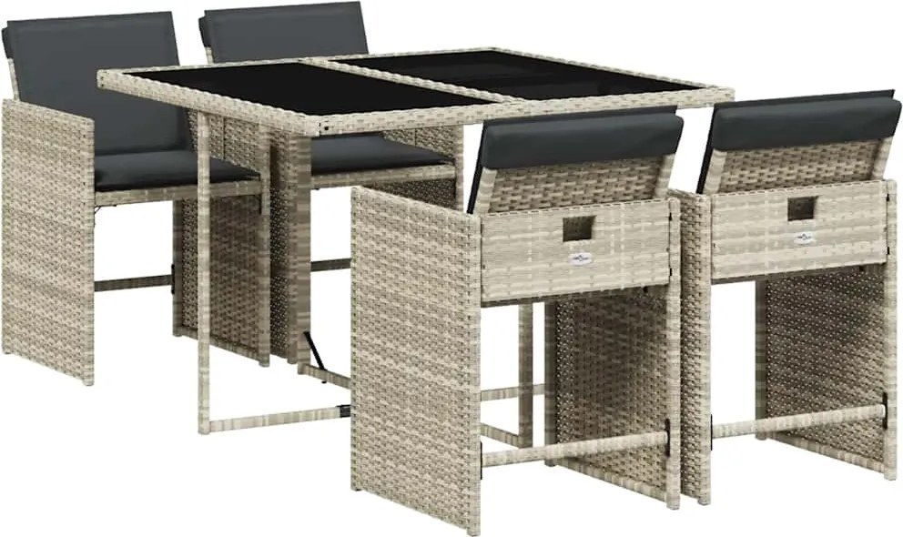 vidaXL Set mobilier de grădină cu perne, 5 piese gri deschis poliratan