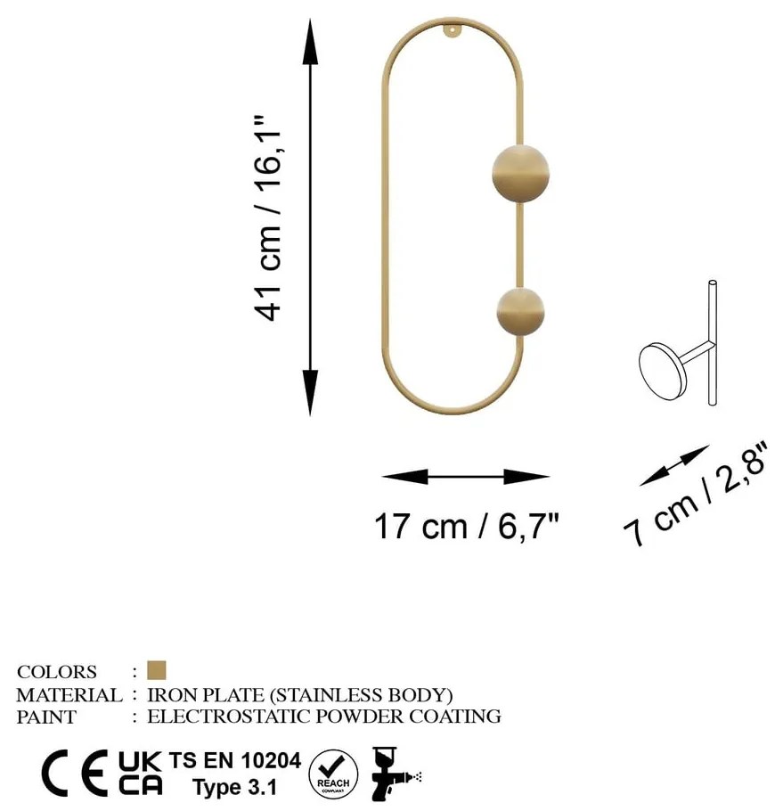 Cuier de perete auriu din metal Dama – Kalune Design