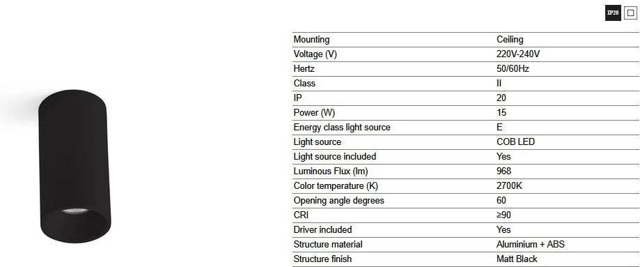 Spot LED aplicat tavan ROL 15W negru