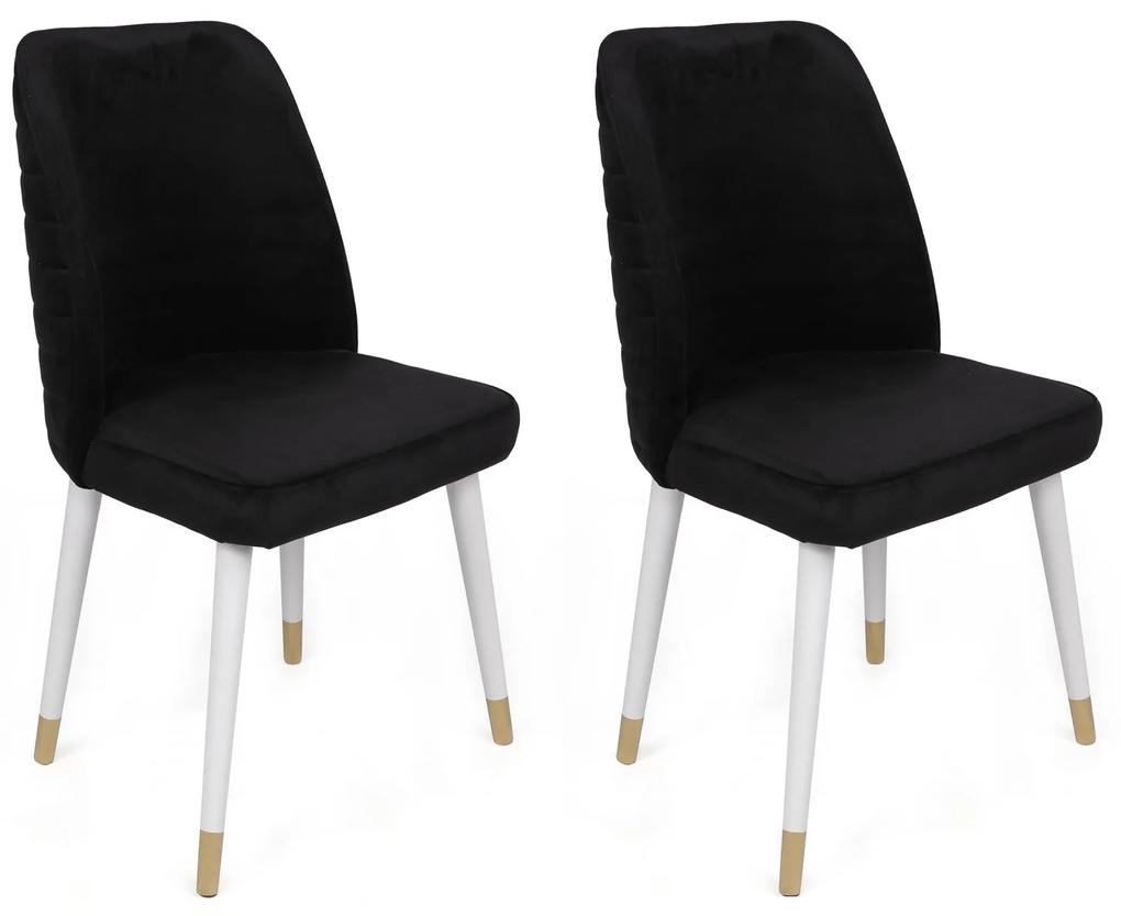 Set 2 scaune haaus Hugo, Negru/Alb/Auriu, textil, picioare metalice