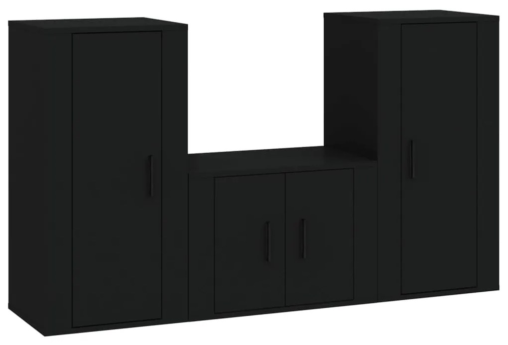 3188519 vidaXL Set dulapuri TV, 3 piese, negru, lemn prelucrat