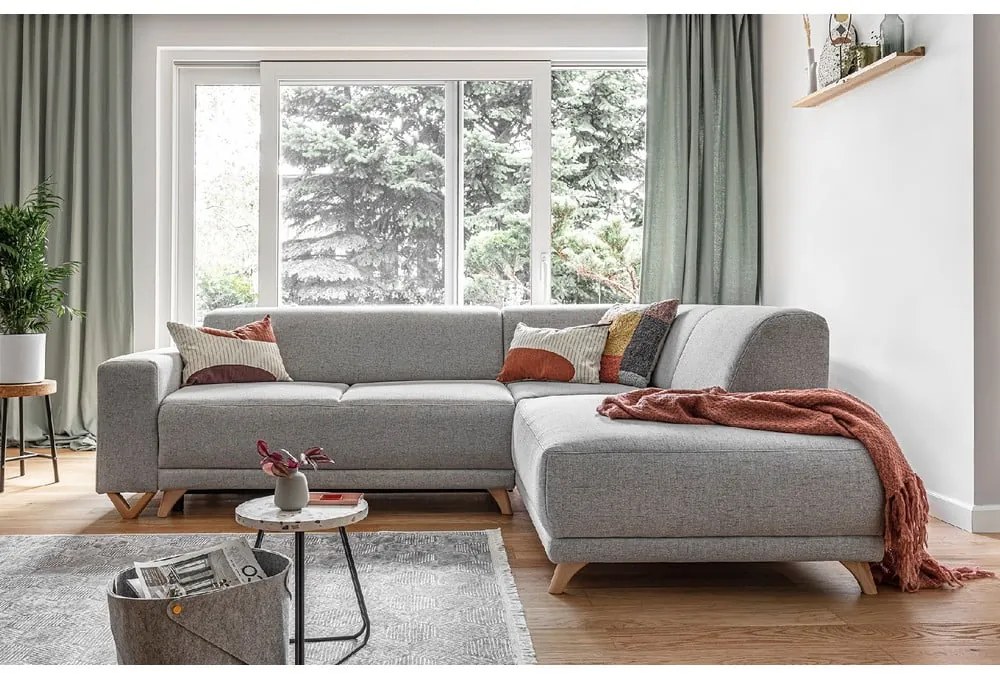 Colțar gri deschis extensibil/cu spațiu de depozitare (cu colț pe partea dreaptă/în formă de ”L”) Classy Sophie – Miuform