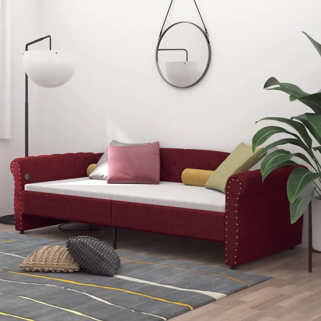 337217 vidaXL Pat de zi, roșu vin, 90x200 cm, textil, USB