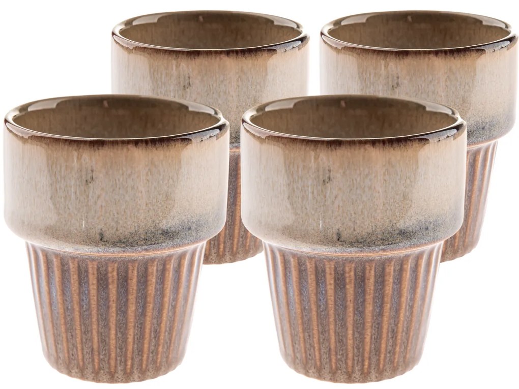 Set de 4 căni ceramice Rustik 100 ml, maro deschis