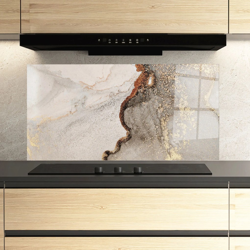 Panou Sticla Bucatarie, 60x150cm, Protectie aragaz, Antistropi, Termorezistent, Abstracte, Marble, Grey Gold Marble Gigapixel Art Scale 0_50x