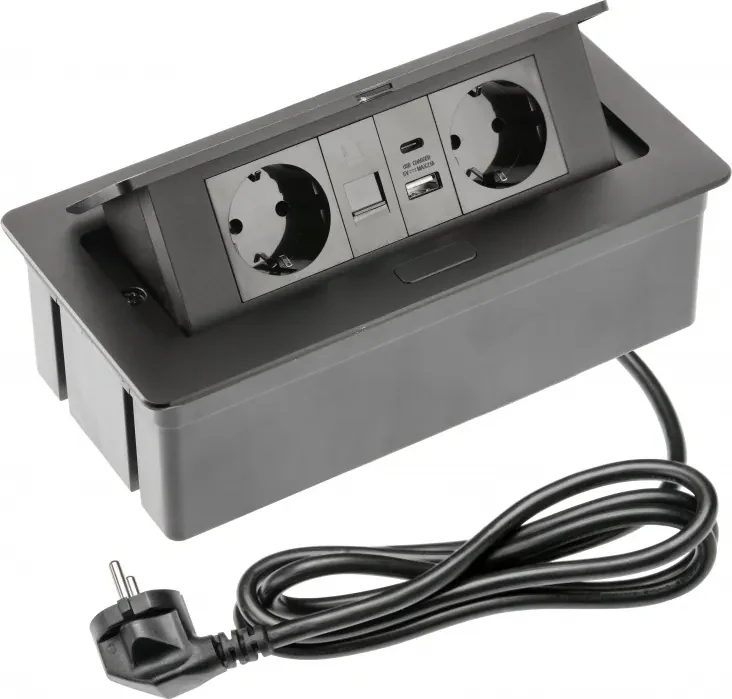 Priza incastrabila dreptunghiulara MULTISOFT, 2x Schuko, USB A+C, RJ45 ...
