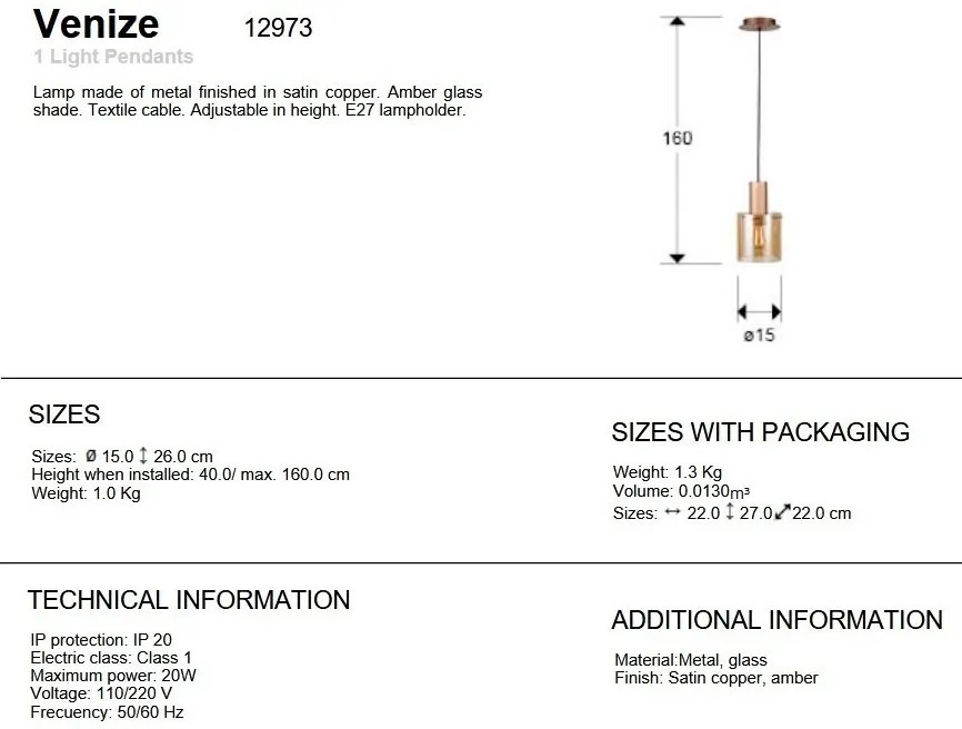 Pendul design modern Venize cupru/ chihlimbar