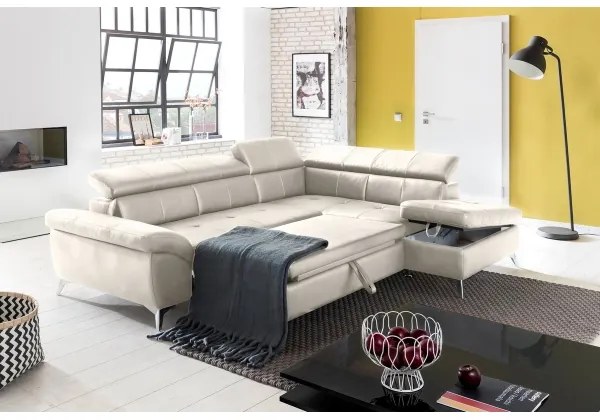 Canapea colțar extensibilă din piele SALERNO II, dreapta, bej