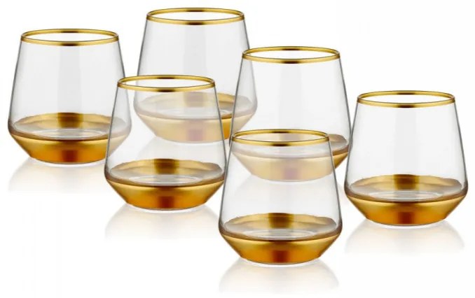 Set 6 Pahare 250 ml, Sticla, GLM0012, Transparent / Auriu