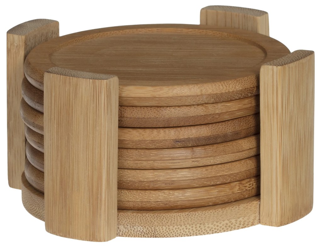 Set 6 suporturi Ø 10 cm cu stativ din bambus