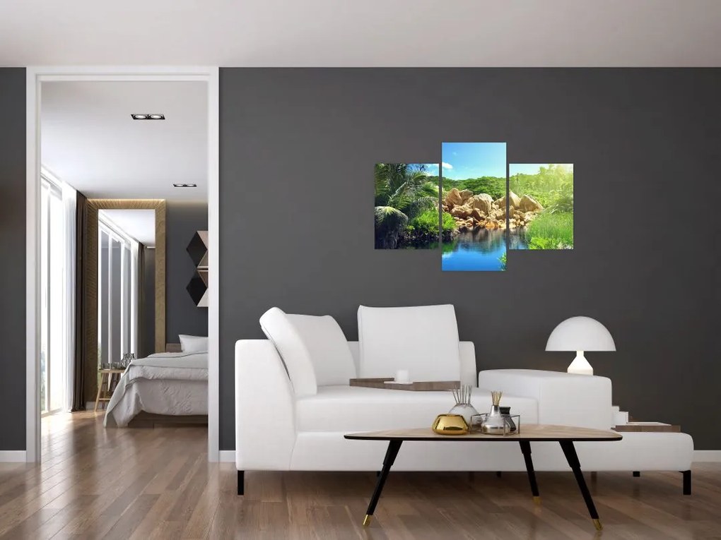 Tablou cu lac în jungla din Seychelles (90x60 cm)