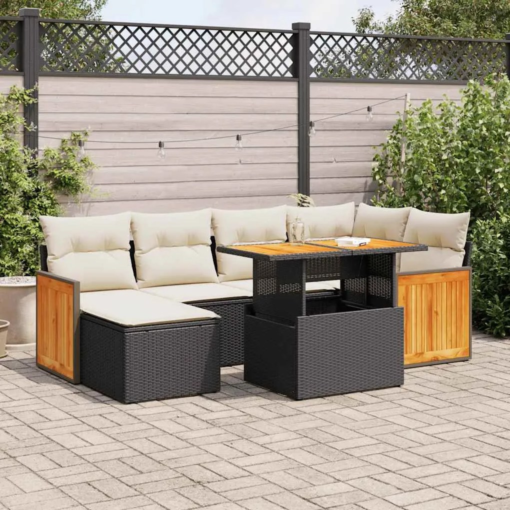 3327731 vidaXL Set mobilier grădină perne 8 piese negru, poliratan/lemn acacia