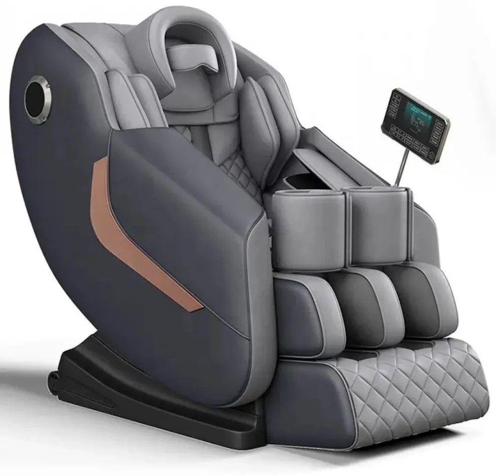 Fotoliu de Masaj GAIUS, Masaj role, Masaj airbaguri, Incalzire, Bluetooth, Display, Zero Gravity, 2 Boxe, Moduri Automate, PU, Gri