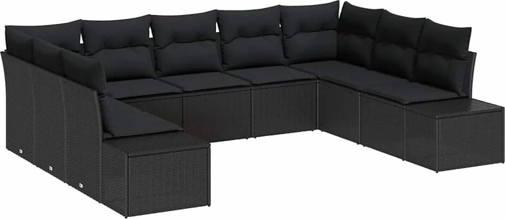 vidaXL Set de canapele pentru grădină cu pernă 9 pcs Negru poliratan