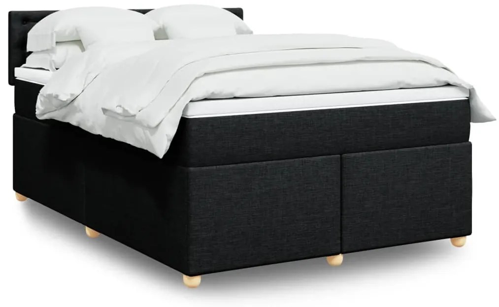 vidaXL Pat box spring cu saltea, negru, 160x200 cm, textil