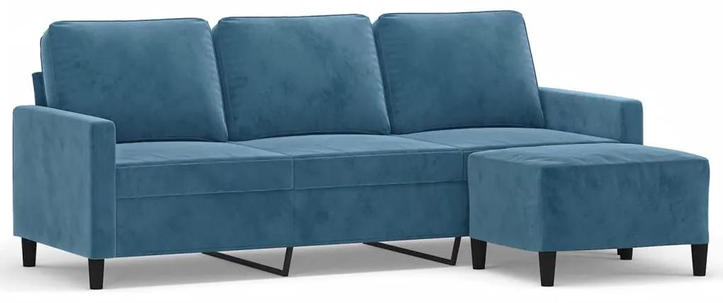 3201064 vidaXL Canapea cu 3 locuri și taburet, albastru, 180 cm, catifea