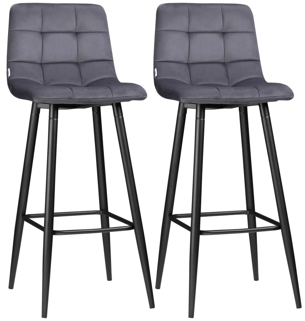 HOMCOM Set de 2 taburete de bar cu suport pentru picioare, design retro, 42 cm x 47 cm x 105 cm, Gri | Aosom Romania