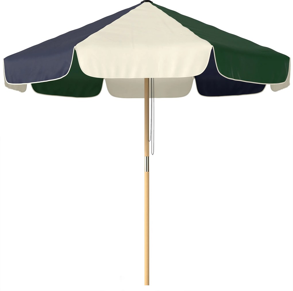 Outsunny Umbrelă de Grădină cu Frânghie Protecție Solară UPF30+ Stil Retro Efect Lemn cu Volane Înclinabilă Ø 226 cm Crem și Verde | Aosom Romania