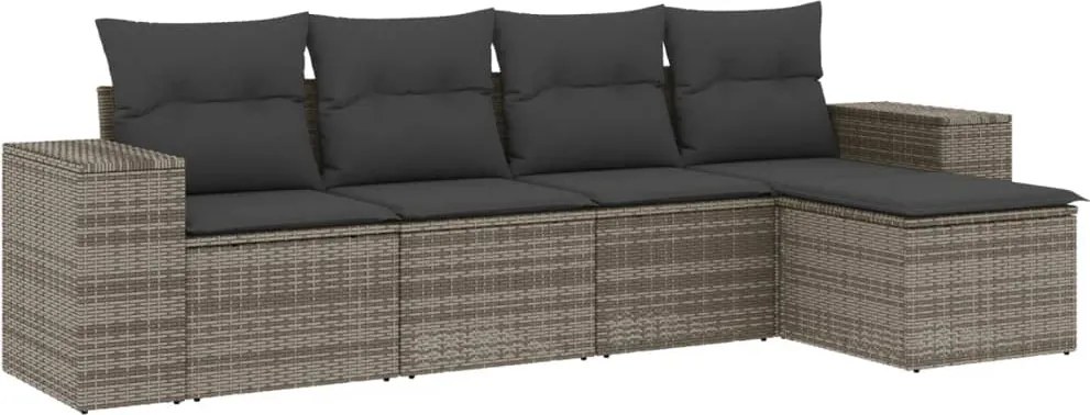 vidaXL Set canapea de grădină cu perne, 5 piese, gri, poliratan