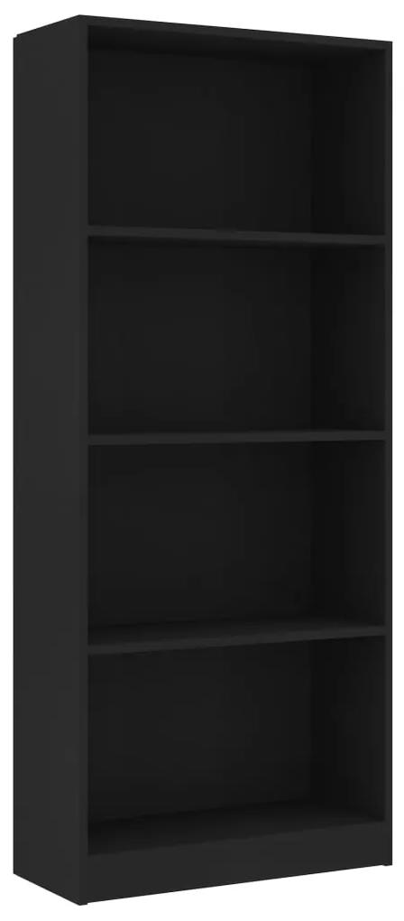 800874 vidaXL Bibliotecă cu 4 rafturi, negru, 60 x 24 x 142 cm, PAL