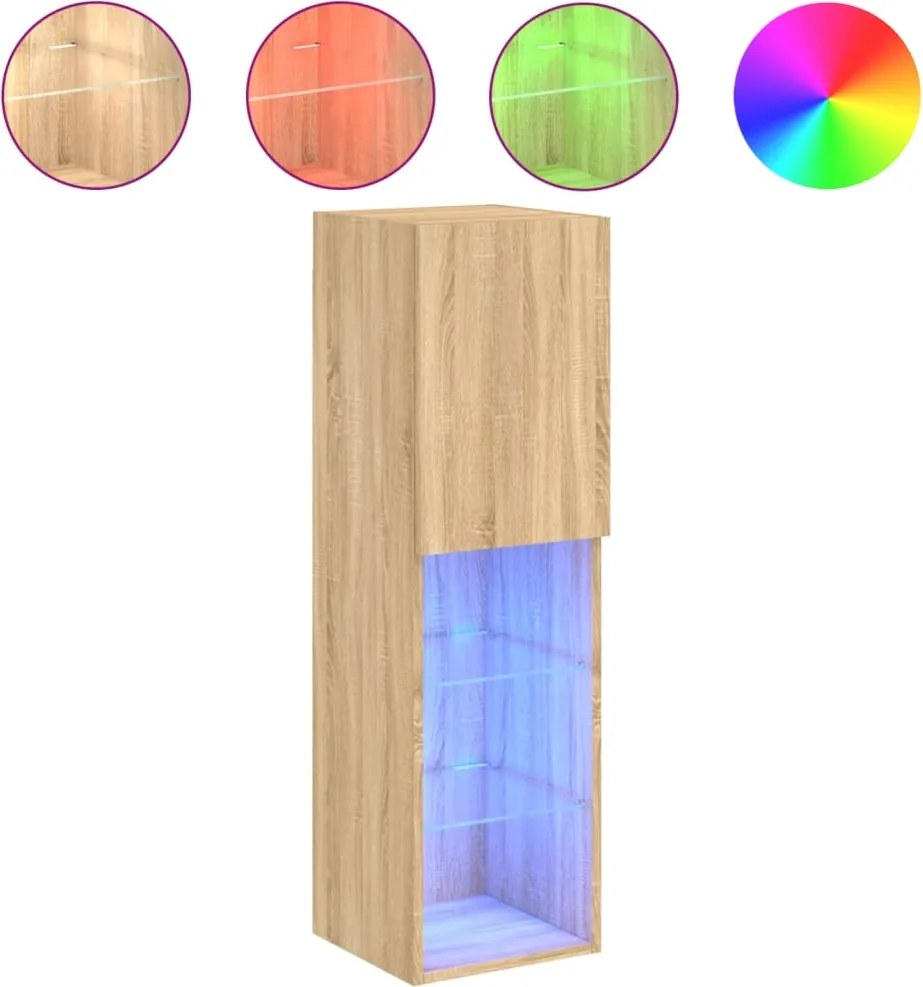 vidaXL Comodă TV cu lumini LED, stejar sonoma, 30,5x30x102 cm