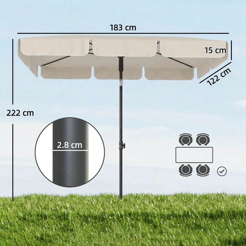 Outsunny Umbrelă dreptunghiulară de exterior cu manivelă, înclinare reglabilă, bej | Aosom Romania