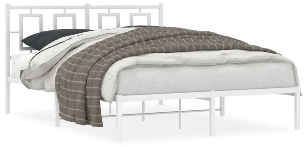 374291 vidaXL Cadru de pat metalic cu tăblie, alb, 140x200 cm