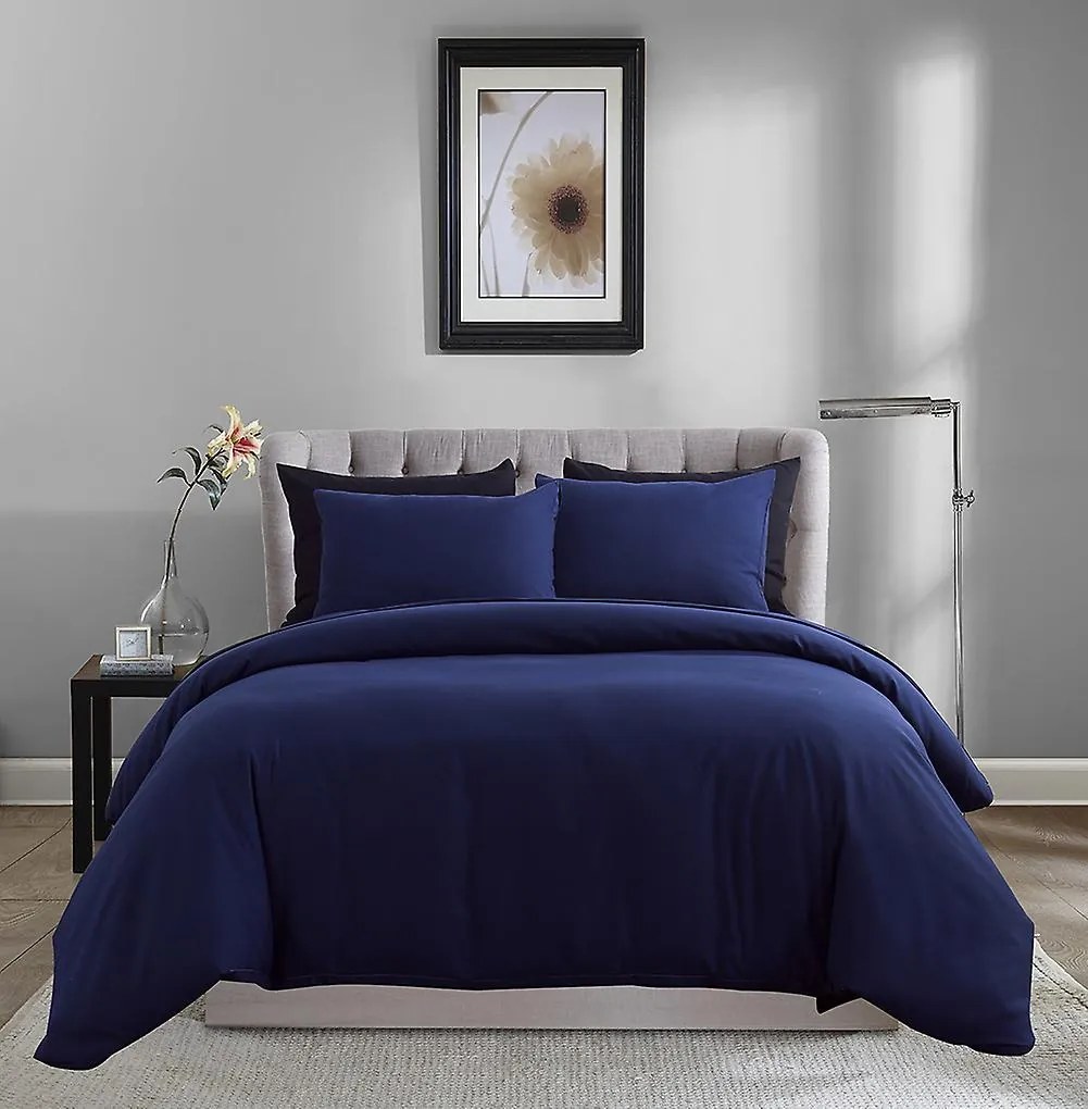 Lenjerie de pat matrimonial Premium Ranforce uni bleumarin / 200x220 cm dimensiune standard