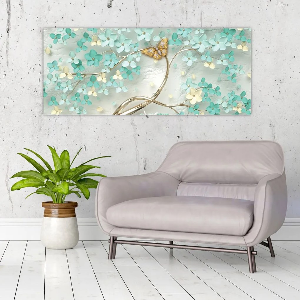 Tablou cu flori și fluturi (120x50 cm)