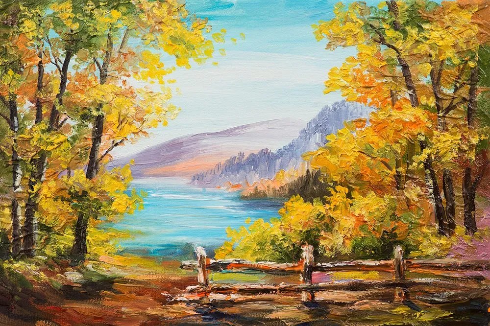 Tapet autoadeziv pictură în ulei lac montan