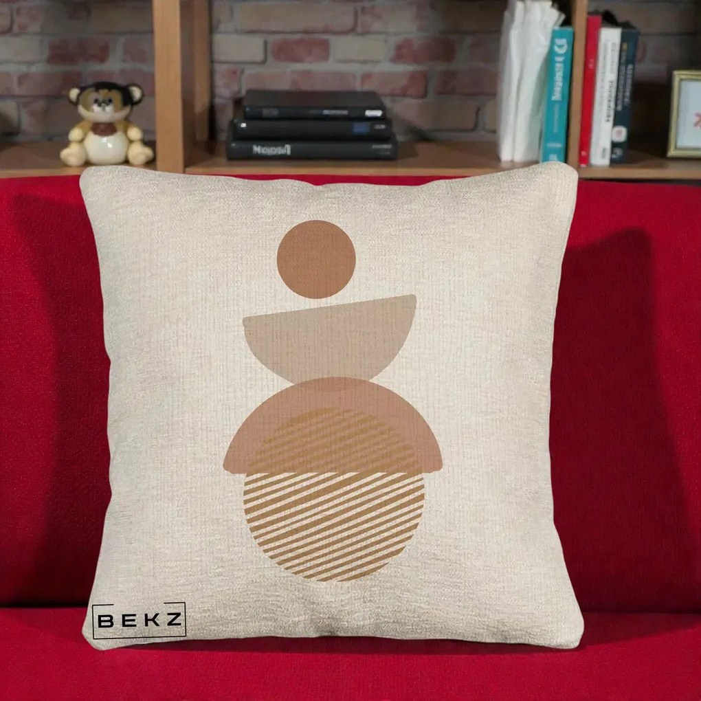 Perna Decorativa Geometric Boho Forme Terracotta, 40x40 cm, Bej Canapea, Husa Detasabila, Perna Inclusa, BEKZ®