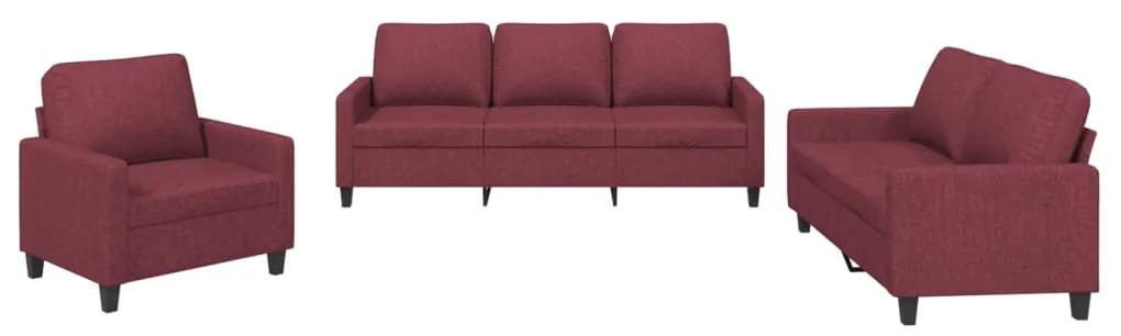 3201434 vidaXL Set canapea cu perne, 3 piese, roșu vin, material textil
