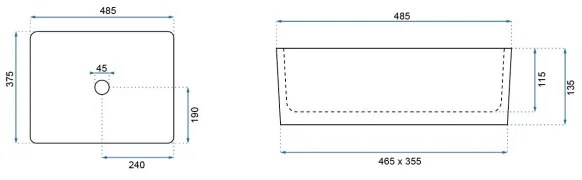 REA-U0669 - Lavoar pentru blat ANITA 37,5x48,5 cm ceramică/alb lucios