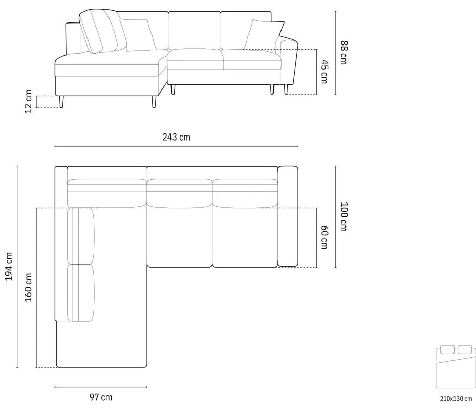 Colțar verde extensibil, cu spațiu de depozitare cu tapițerie din catifea (cu colț pe partea stângă-în formă de ”L”) Kyoto – Cosmopolitan Design