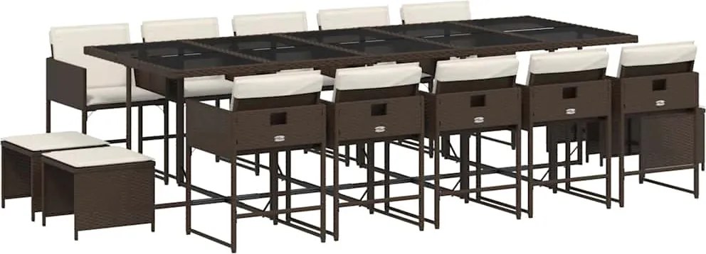 vidaXL Set mobilier de grădină cu perne, 15 piese, maro, poliratan