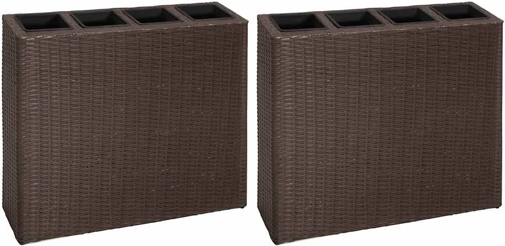 vidaXL Strat înălțat de grădină cu 4 ghivece, 2 buc., maro, poliratan