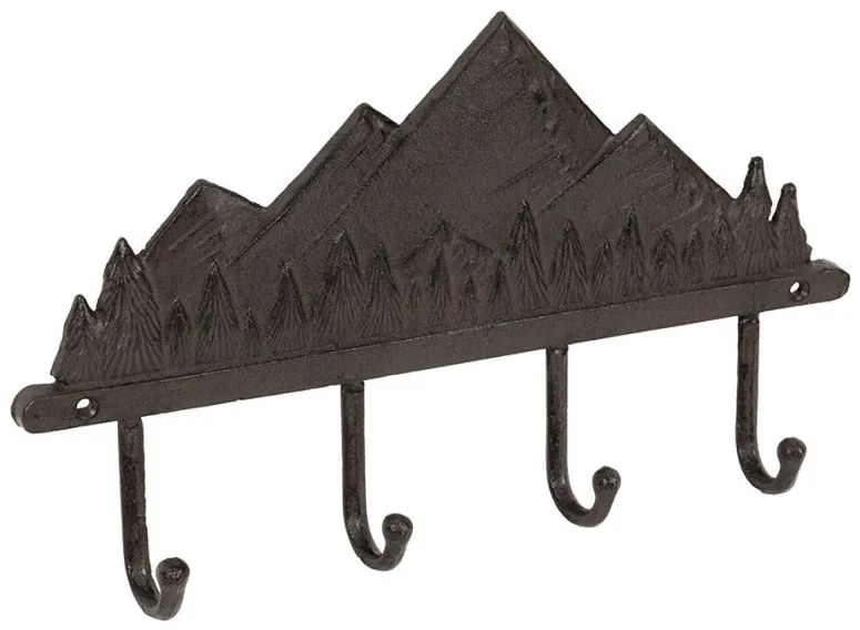 Cuier din fonta, negru, 4 agatatoare, Montagne Brown