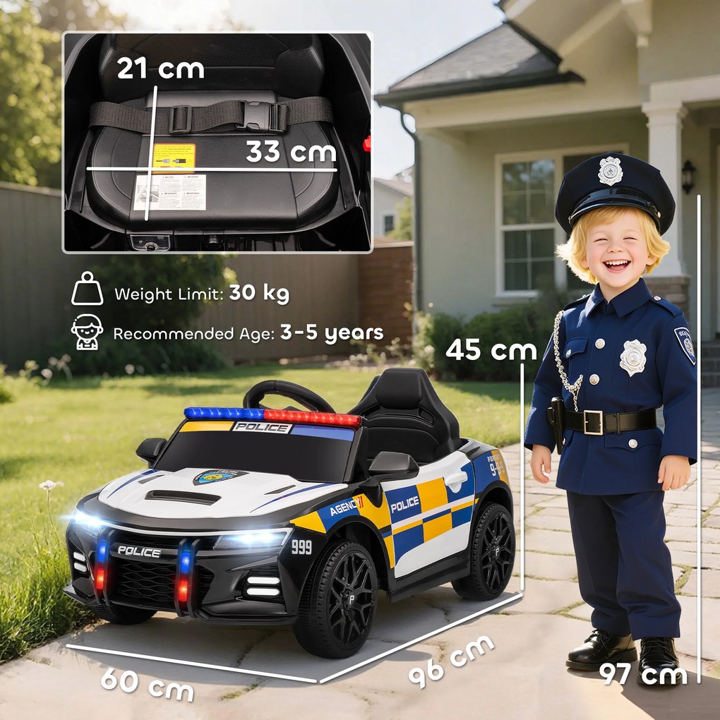 AIYAPLAY Mașină Electrică pentru Copii de Poliție cu Telecomandă și Muzică | Aosom Romania
