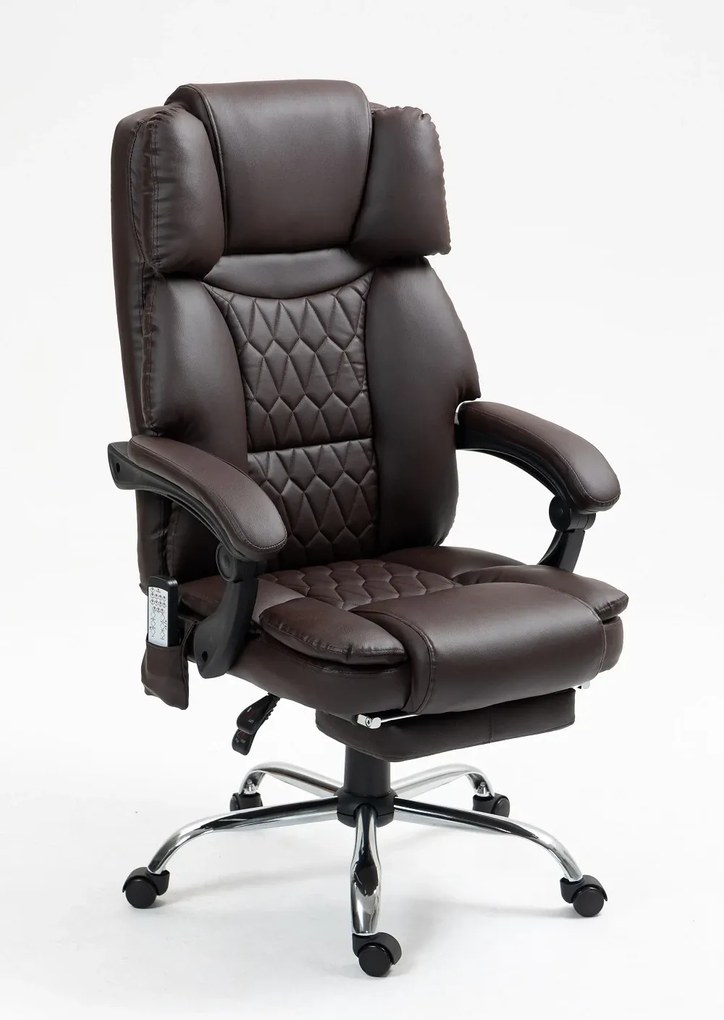 RESIGILAT- Scaun directorial, cu Masaj și Încălzire, suport picioare, PU, Maro