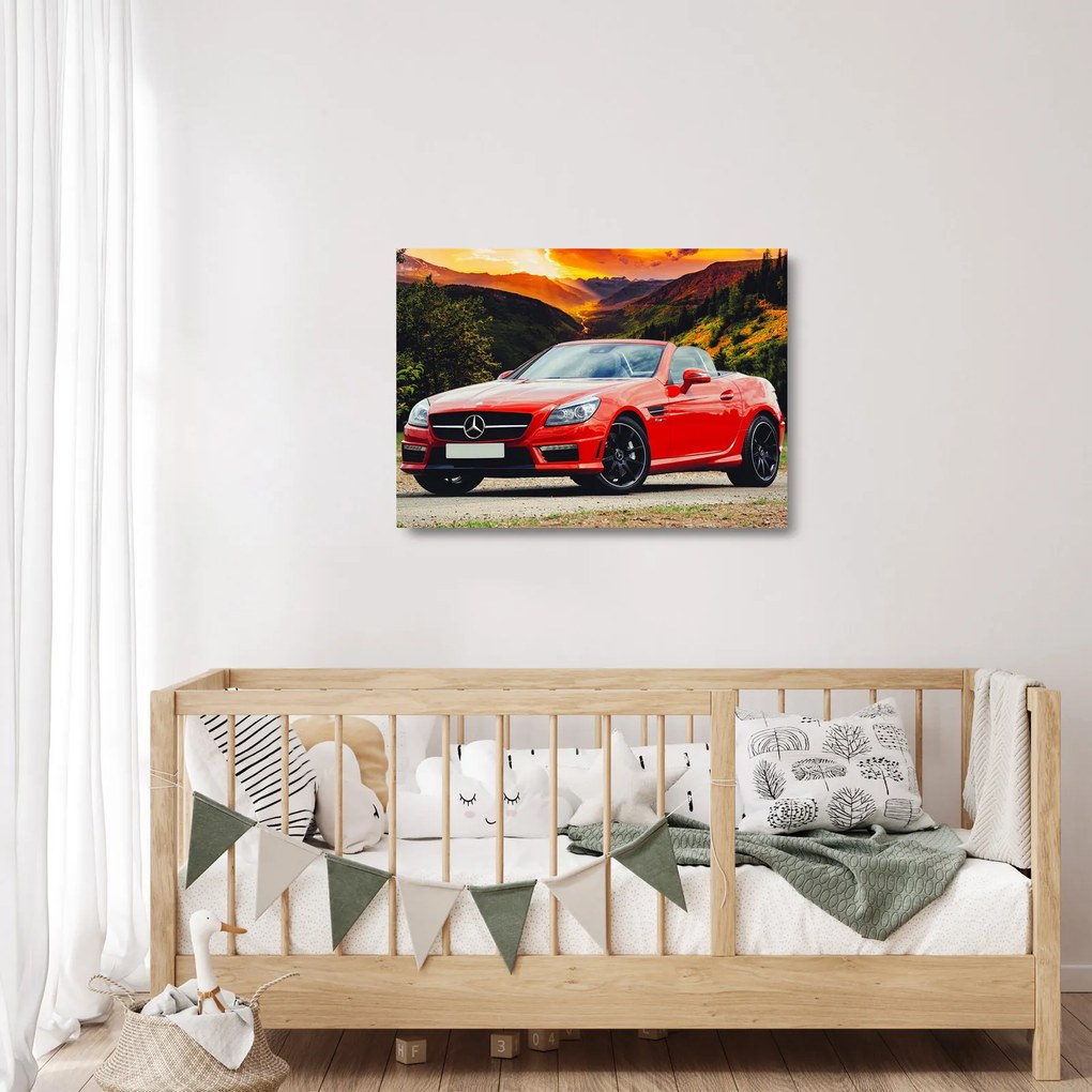 Tablou pe sticlă - Mercedes roșu (70x50 cm)