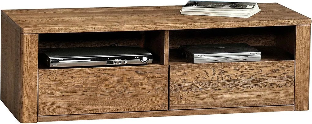 Comodă lemn masiv Hugo TV Stejar Închis, 123.5 × 50 × 39.8 cm