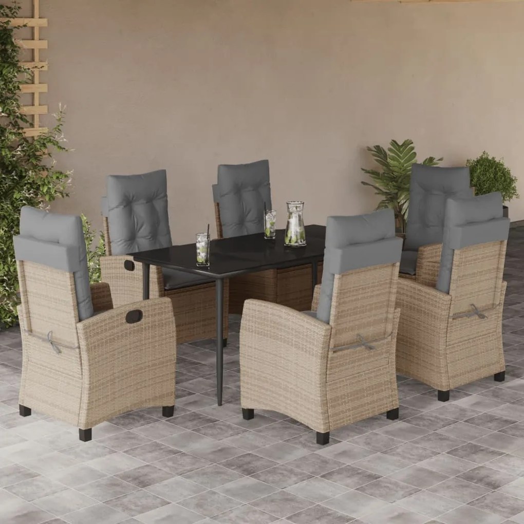 vidaXL Set mobilier pentru grădină, 7 piese, cu perne, bej, poliratan