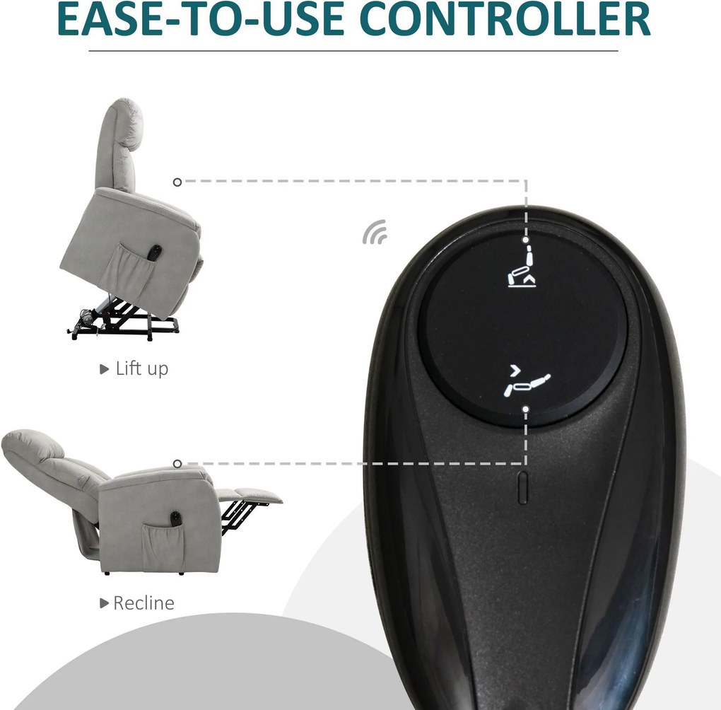 Homcom Fotoliu Electric cu Suport de Ridicare 150° si sistem Recliner pentru Relaxare in Textil, Gri 77x93x110cm