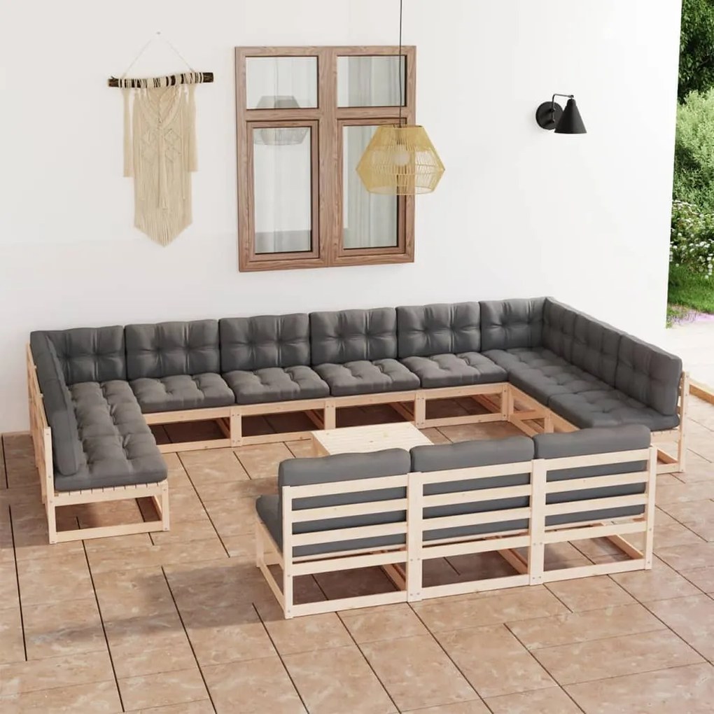vidaXL Set mobilier de grădină cu perne, 14 piese, lemn masiv de pin