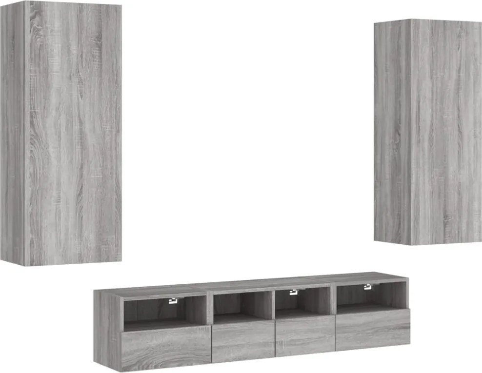 vidaXL Unități TV de perete, 5 piese, gri sonoma, lemn prelucrat